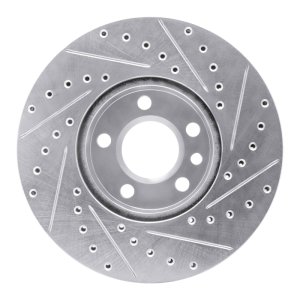 Volkswagen EuroVan Brake Rotor (1) - Front Left - R1 Concepts - Drilled & Slotted - Silver - `01-`03